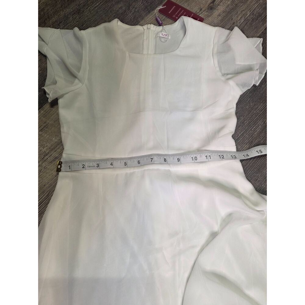 GORLYA Girls Maxi Dress White Flutter Sleeve Back Tie Polyester Size 12Y - Picture 3 of 9